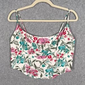 Midnight Sky Top Womens Large‎ Crop Tank Linen Corset Floral Western Festival